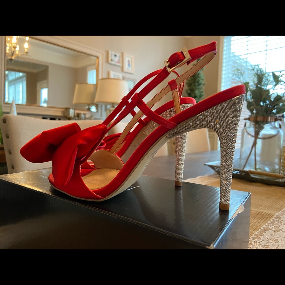 Red Satin bow heels